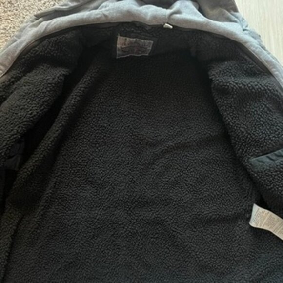 Levis Vintage Fit hybrid hoodie trucker jacket Large Black Gray Sherpa Lined - Picture 4 of 6